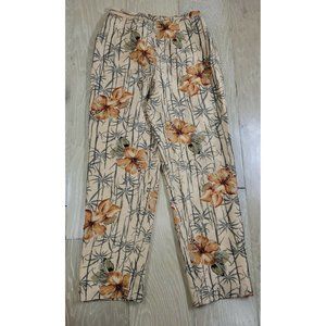 Elegant Silk Beaded Pants Women's 6 Floral Tropical Florida Hibiscus Peach